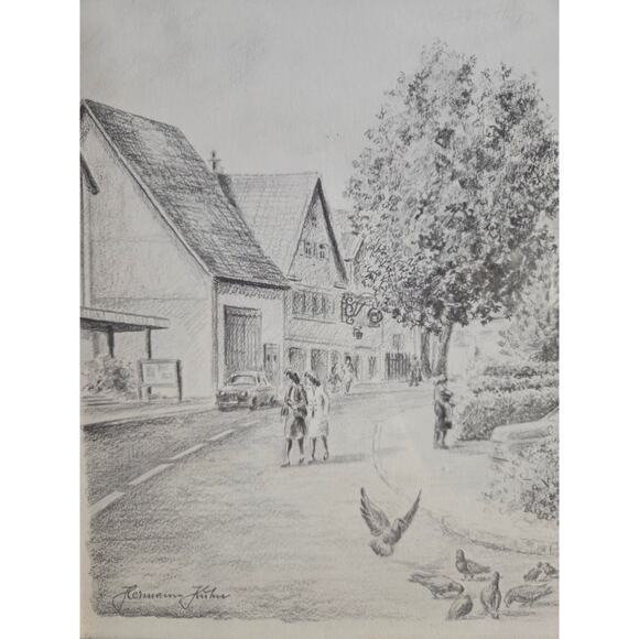 Hermann Kuhn Kemnat Germany Print St Bartholomaus Church 19x13.75" Framed - Picture 3 of 10